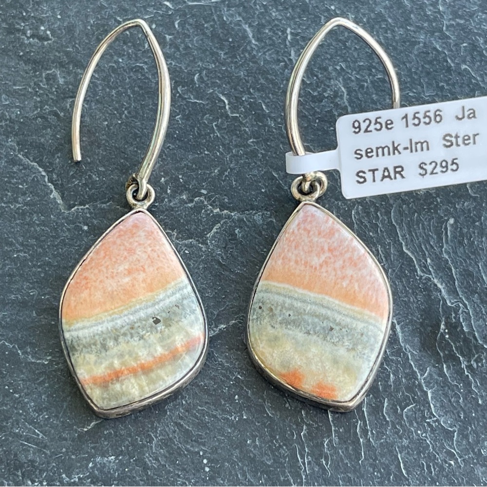 Sterling Silver Pink and Gray Brecciated Jasper Earrings